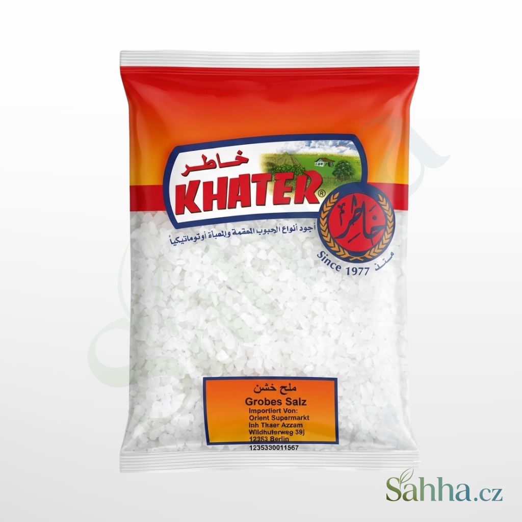 Khater hrubá sůl 1000 g – přírodní hrubozrnná sůl na vaření, nakládání a grilování
