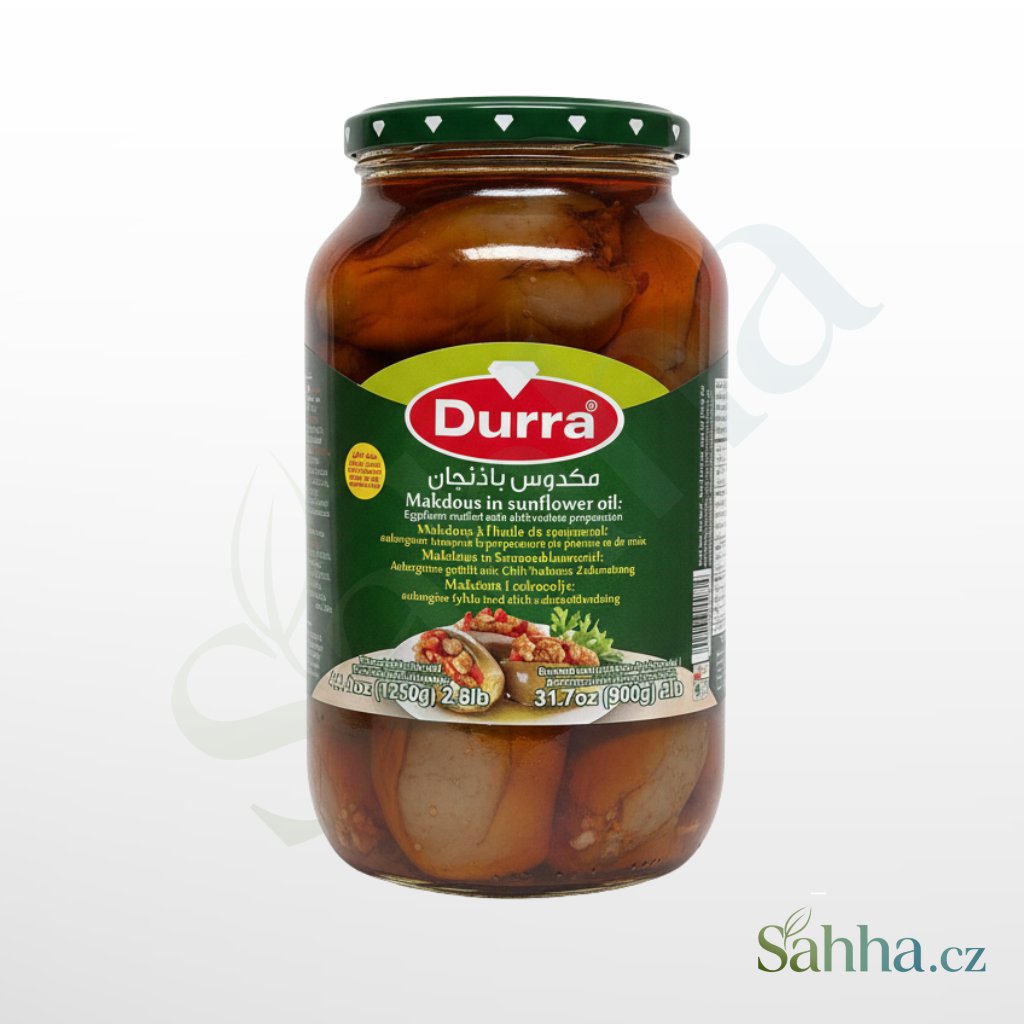 Tradiční Makdous Durra – plněné lilky v oleji s paprikou a vlašskými ořechy, velké 1250 g balení.
