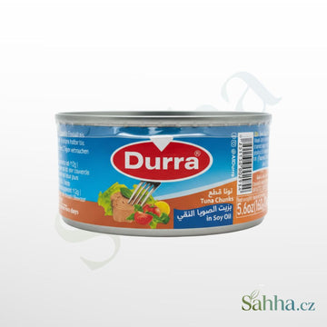 Tuňák kousky v sójovém oleji Durra, 160g konzerva, vhodný do salátů i teplých pokrmů.