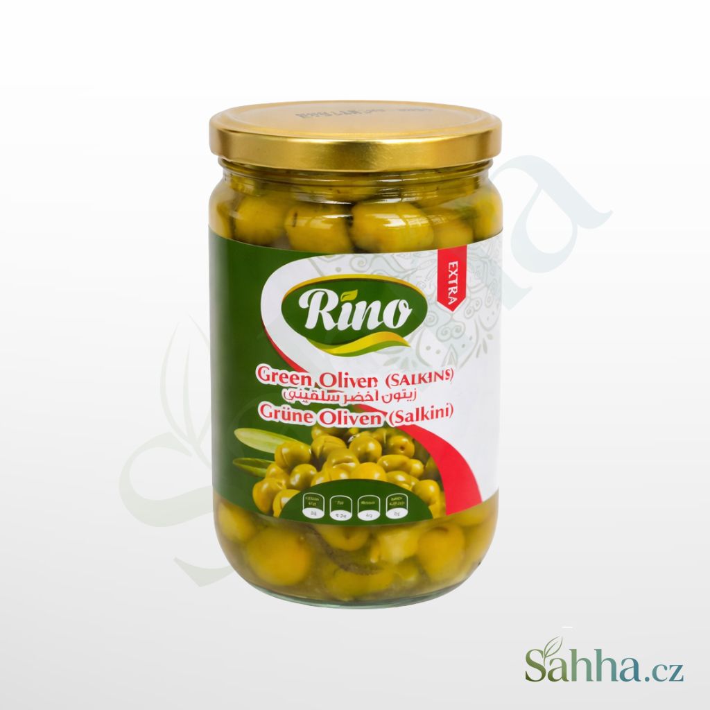 zelené olivy Salkini Extra 600 g Rino ve slaném nálevu arabské a orientální potraviny