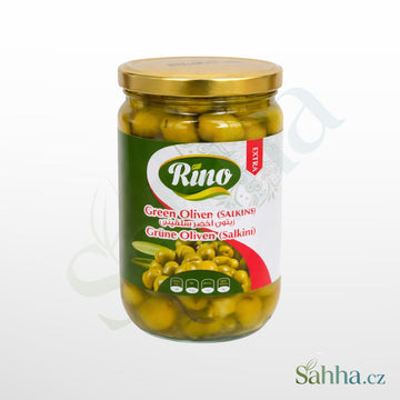 zelené olivy Salkini Extra 600 g Rino ve slaném nálevu arabské a orientální potraviny
