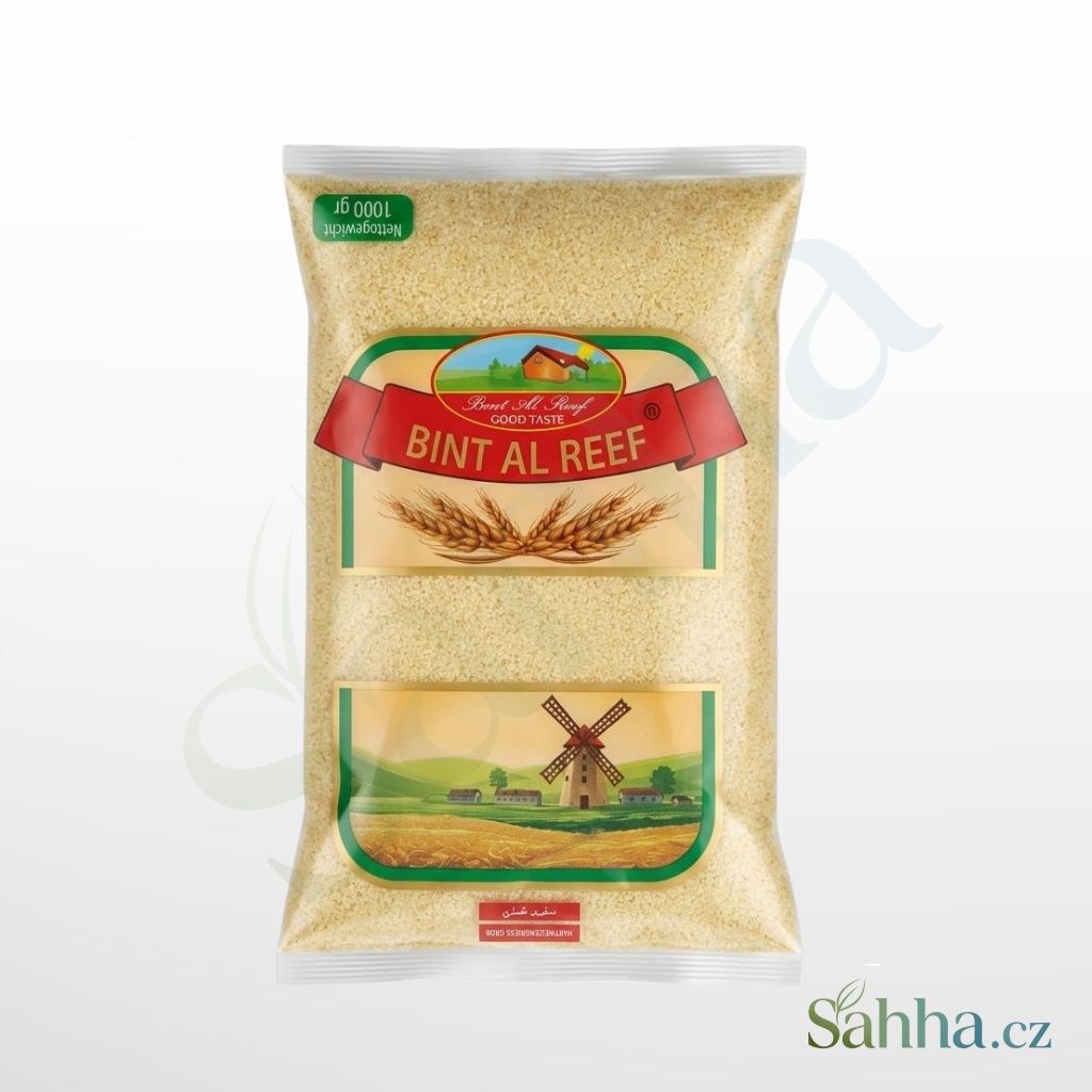 Bint Al Reef hrubá krupice z pšenice 1000 g – hrubá pšeničná krupice na basbousa, chléb a orientální dezerty | بنت الريف سميد قمح خشن 1كغ – للبسبوسة والخبز والحلويات الشرقية الأصيلة
