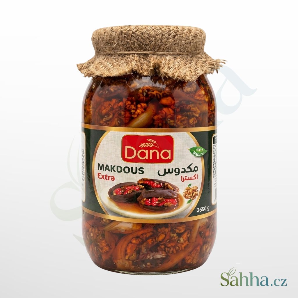 Dana makdous extra 2650 g – nakládané lilky plněné vlašskými ořechy velké balení pro rodiny a restaurace | دانا مكدوس إكسترا 2650غ – عبوة كبيرة للعائلات والمطاعم للمقبلات والفطور
