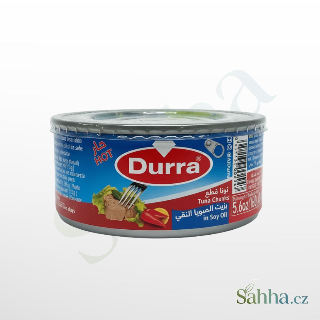 Pikantní tuňák kousky v sójovém oleji s chilli Durra, 160g konzerva.