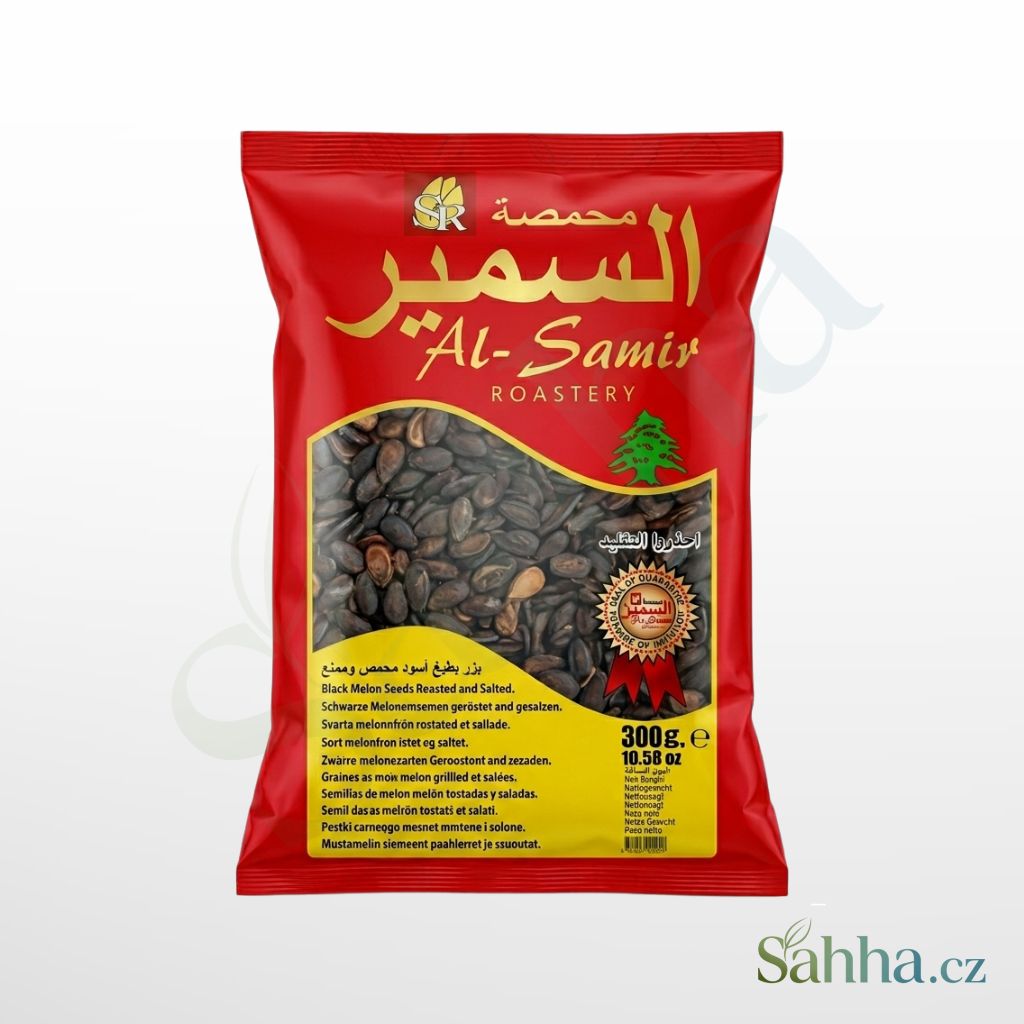 Al-Samir pražená černá melounová semínka 300 g – křupavé černé snacky na svačinu a oslavy | السمير بذور البطيخ السوداء محمصة ومملحة 300غ – سناك مقرمش للسهرات والمناسبات