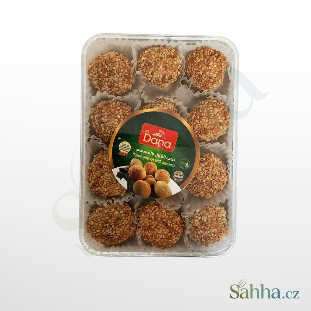 Dana kaab ghazal se sezamem 300 g – tradiční arabské sezamové rohlíčky na čaj a kávu | دانا كعب غزال بالسمسم 300غ – حلوى مغربية تقليدية للشاي والقهوة
