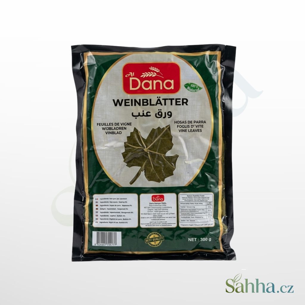 Dana vinné listy vakuově balené 300 g – vakuované vinné listy na plněné závitky a orientální recepty | دانا ورق عنب معبأ بالفاكيوم 300غ – لتحضير ورق العنب المحشي والأطباق الشرقية