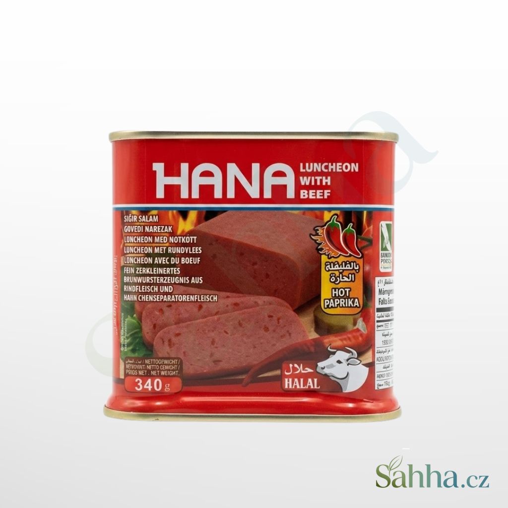 Hana hovězí luncheon s paprikou 340 g – hovězí luncheon maso s paprikou na sendviče a svačiny | هنا لانشون لحم بقري بالفلفل 340غ – لحم بقري مطبوخ للسندويشات والوجبات الخفيفة

