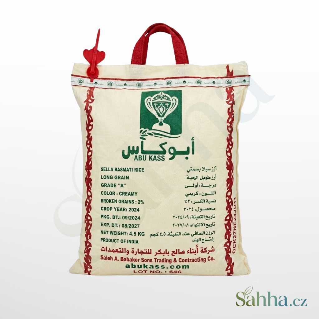Abu Kass rýže basmati dlouhozrnná 4,5 kg – prémiová dlouhozrnná basmati rýže na biryani a orientální recepty | أبو كاس أرز بسمتي طويل الحبة 4.5كغ – للبرياني والأطباق الشرقية الأصيلة
