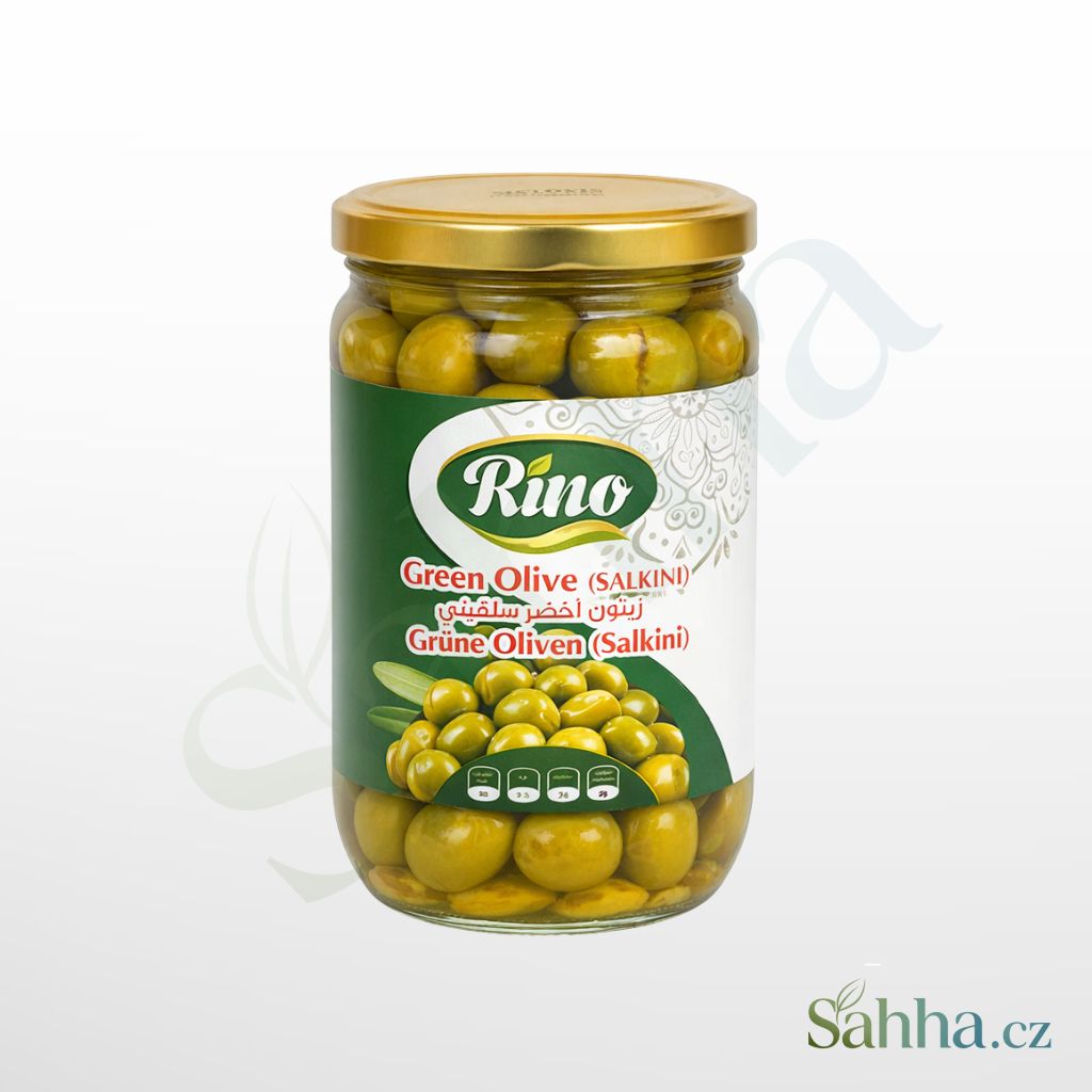 Zelené olivy Salkini extra 600 g Rino, arabské olivy do salátů