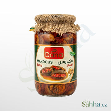 Dana makdous extra 950 g – nakládané lilky plněné vlašskými ořechy a paprikou velké balení | دانا مكدوس إكسترا 950غ – باذنجان مخلل محشو بالجوز والفلفل للمقبلات والفطور
