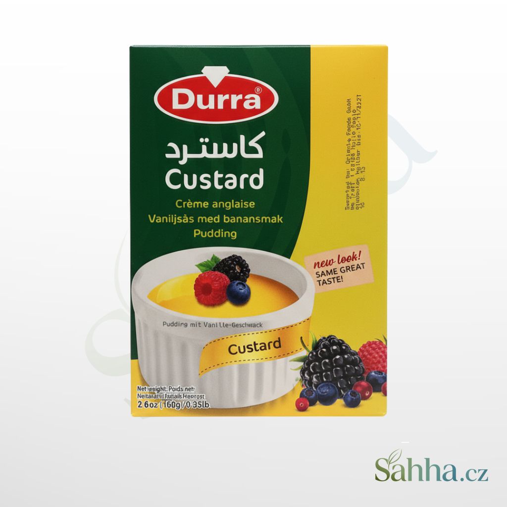 Vanilkový pudink v prášku (Custard) Durra s banánovou příchutí, 160g balení.