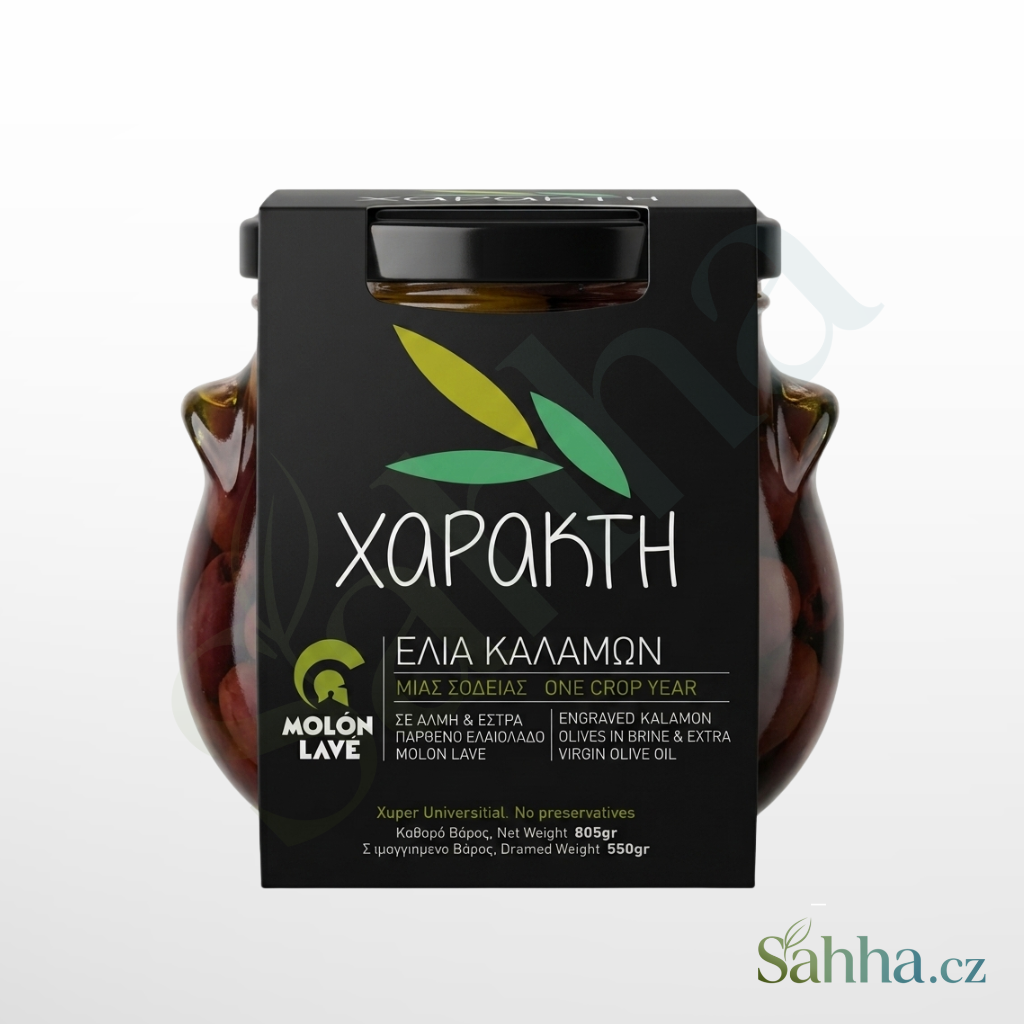 Balení kalamonských oliv Charakti Molon Lave, 805 g