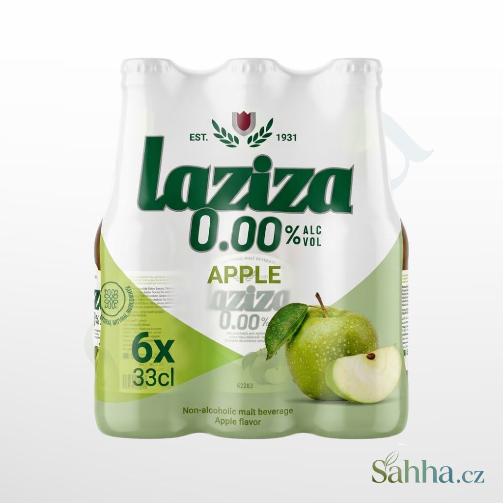 Nealkoholický sladový nápoj Laziza s jablečnou příchutí, balení 6 × 330 ml