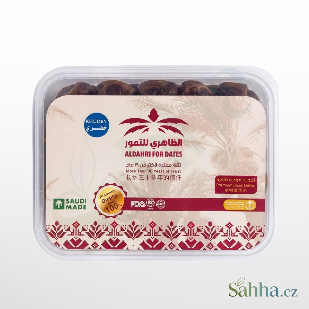 Aldahri datle Khudry 900 g – prémiové saudské datle Khudry na svačinu a dezerty | الضاهري تمر خضري 900غ – تمر سعودي فاخر للوجبات والحلويات والضيافة
