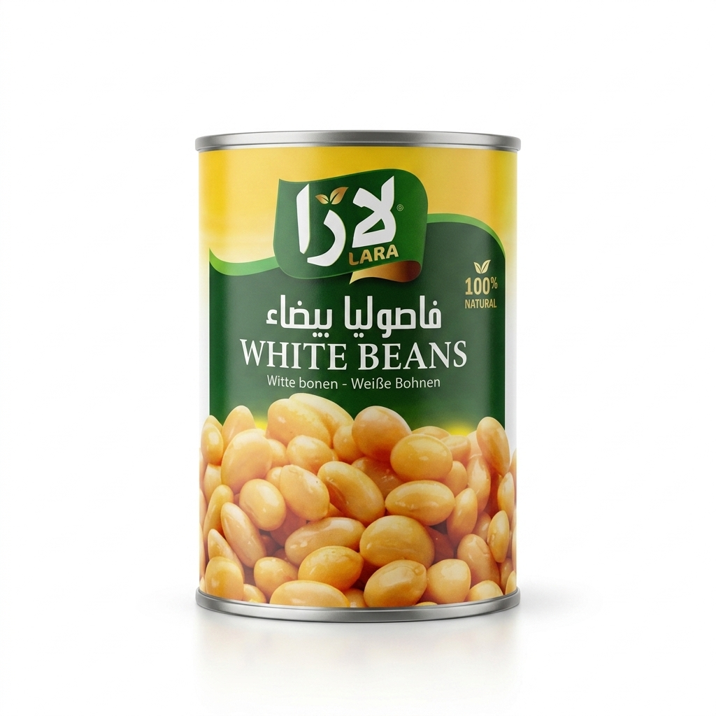 Lara bílé fazole ve slaném nálevu 400 g – uvařené bílé fazole v konzervě na polévky a saláty | لارا فاصوليا بيضاء بالمحلول المالح 400غ – فاصوليا جاهزة للشوربات والسلطات
