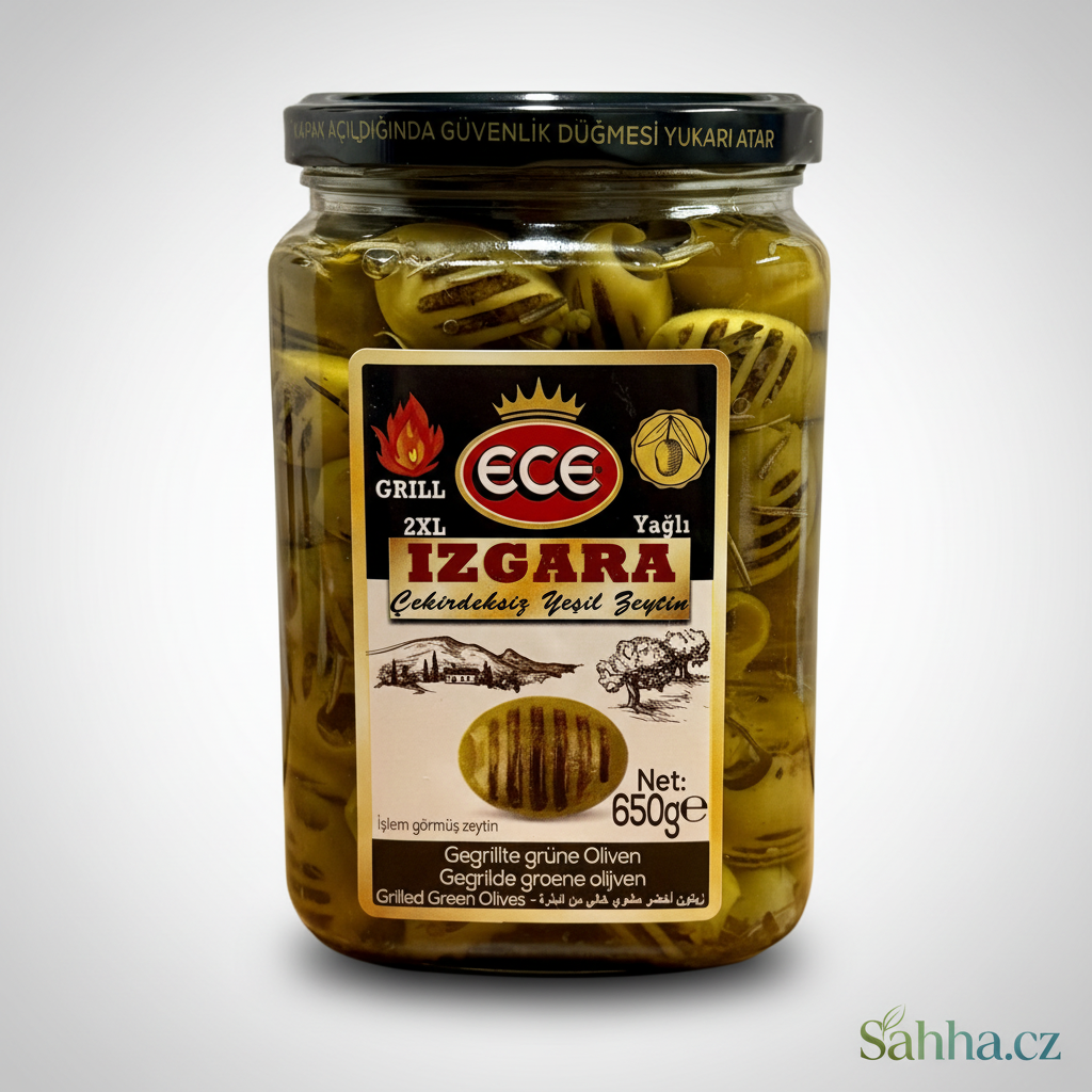 Grilované zelené olivy bez pecek – ECE (650 g)